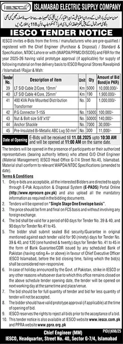 Islamabad Electric Supply Company Tender Notice